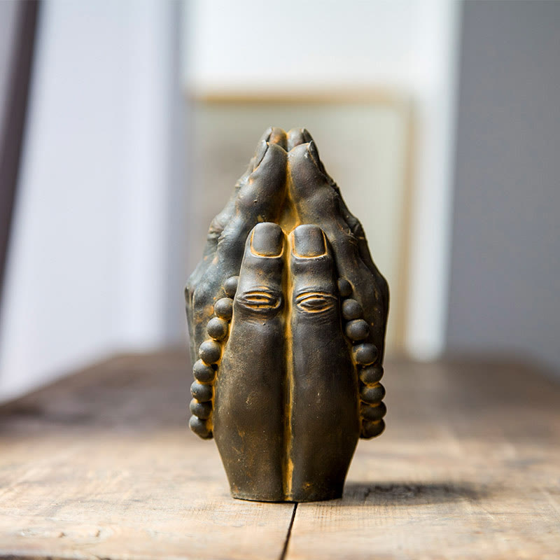Buddha Stones手作り仏手 ナマステ 鉄粉 錆 鋳造 樹脂 像 装飾 - ラスト ナマステ 15×2.5cm - image 0