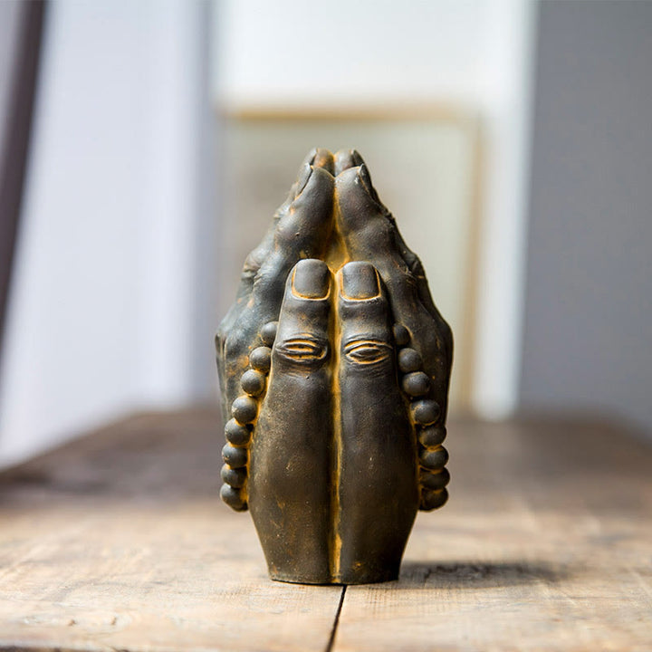 Buddha Stones手作り仏手 ナマステ 鉄粉 錆 鋳造 樹脂 像 装飾 - ラスト ナマステ 15×2.5cm - image 0