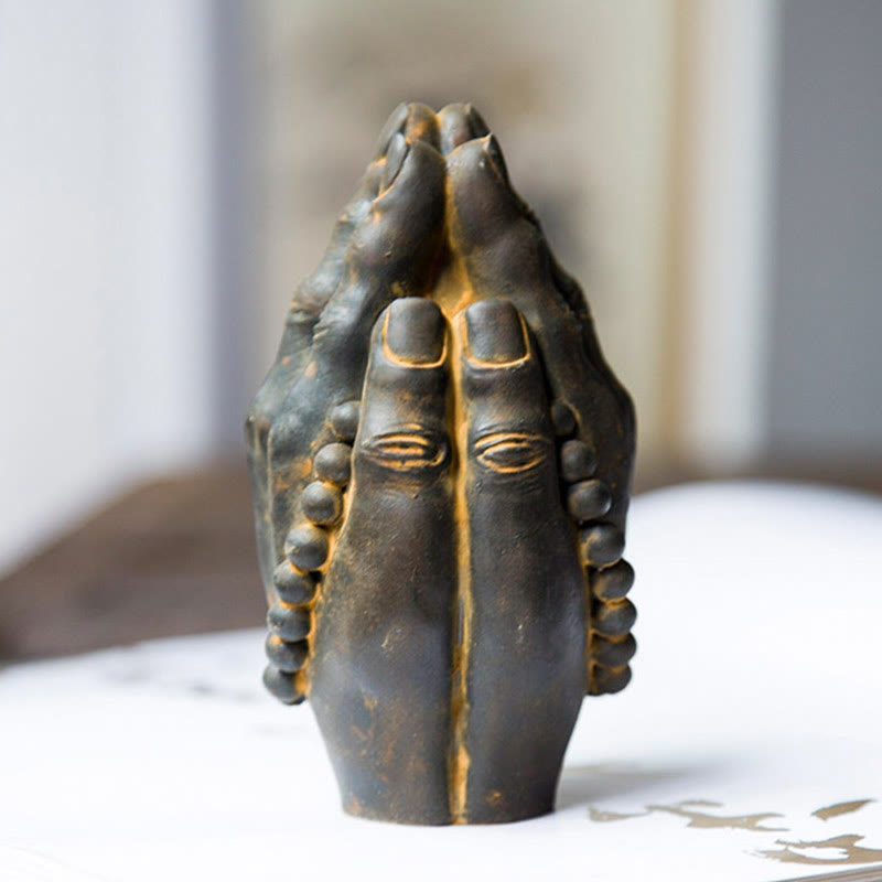 Buddha Stones手作り仏手 ナマステ 鉄粉 錆 鋳造 樹脂 像 装飾 - image 9