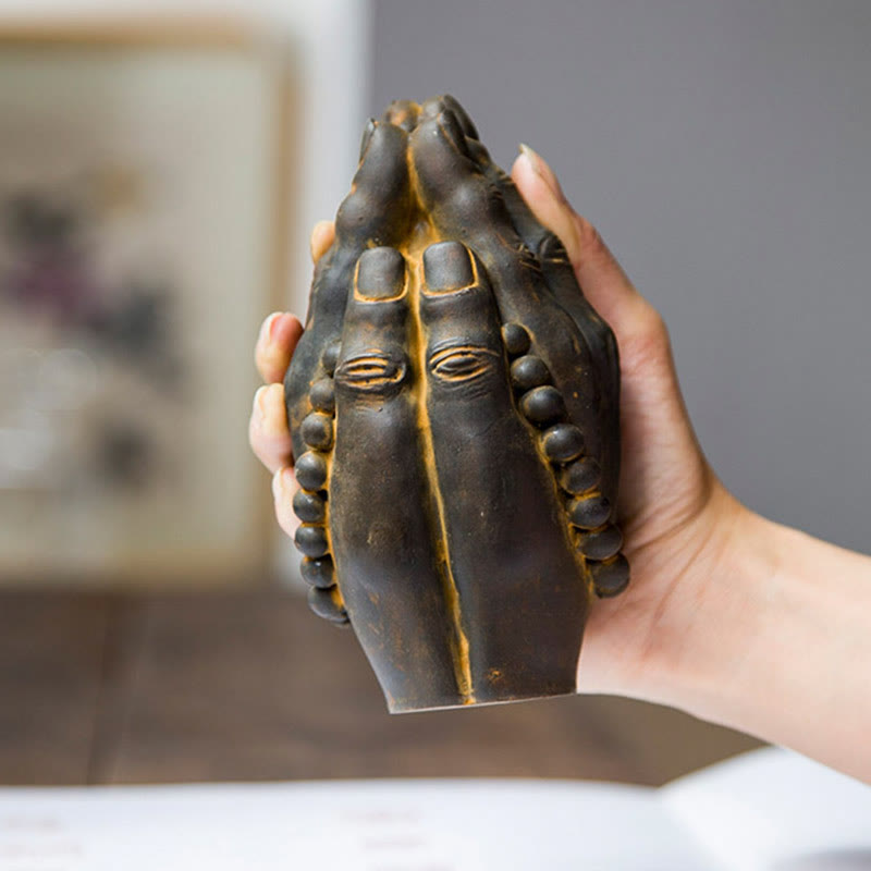 Buddha Stones手作り仏手 ナマステ 鉄粉 錆 鋳造 樹脂 像 装飾 - image 4