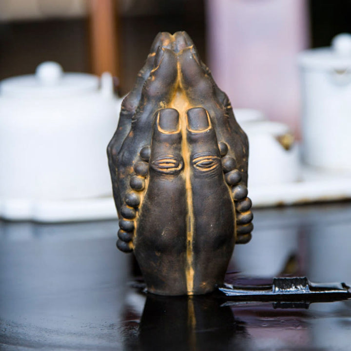 Buddha Stones手作り仏手 ナマステ 鉄粉 錆 鋳造 樹脂 像 装飾 - image 8