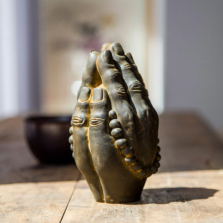Buddha Stones手作り仏手 ナマステ 鉄粉 錆 鋳造 樹脂 像 装飾 - image 2
