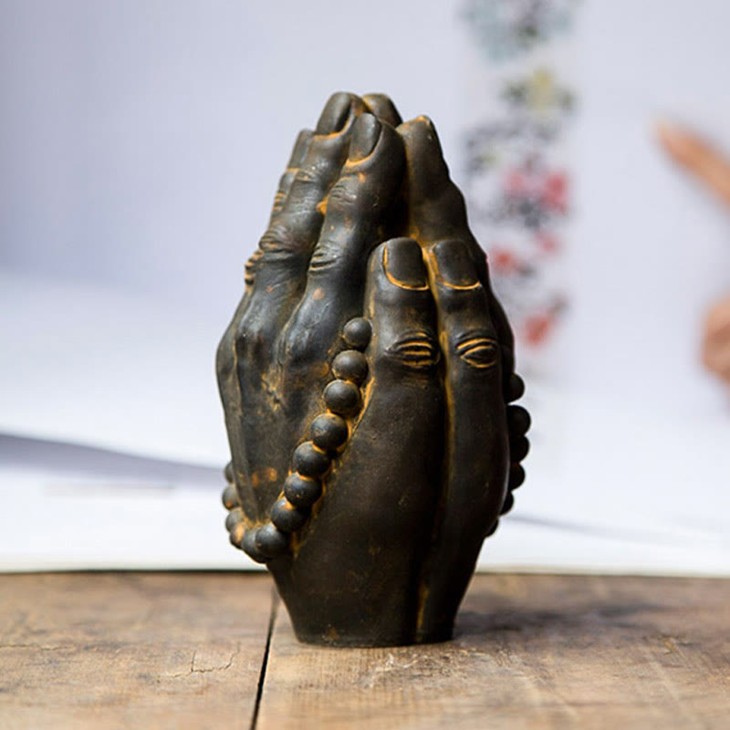 Buddha Stones手作り仏手 ナマステ 鉄粉 錆 鋳造 樹脂 像 装飾 - image 3