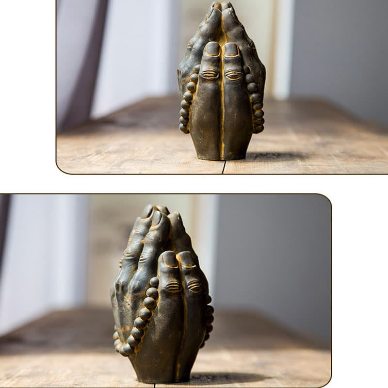 Buddha Stones手作り仏手 ナマステ 鉄粉 錆 鋳造 樹脂 像 装飾