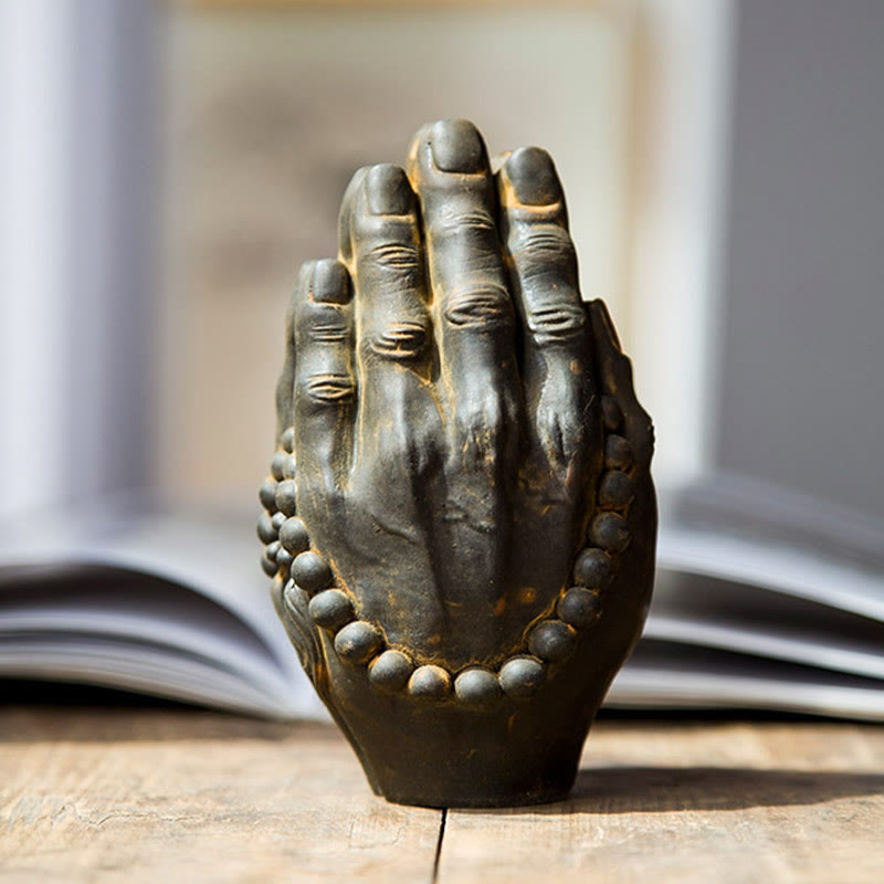 Buddha Stones手作り仏手 ナマステ 鉄粉 錆 鋳造 樹脂 像 装飾 - image 1