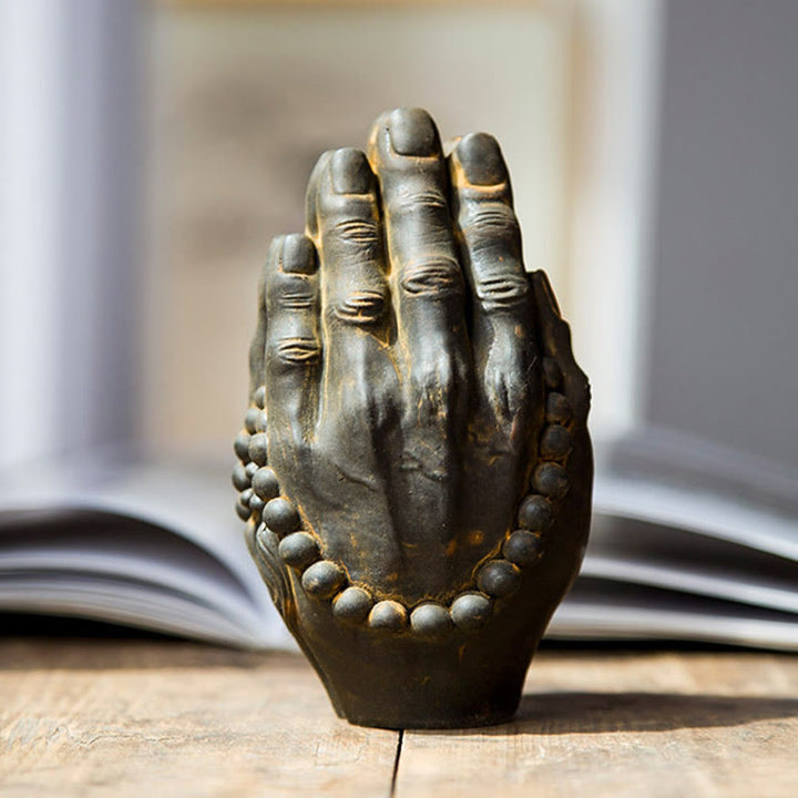 Buddha Stones手作り仏手 ナマステ 鉄粉 錆 鋳造 樹脂 像 装飾 - image 1