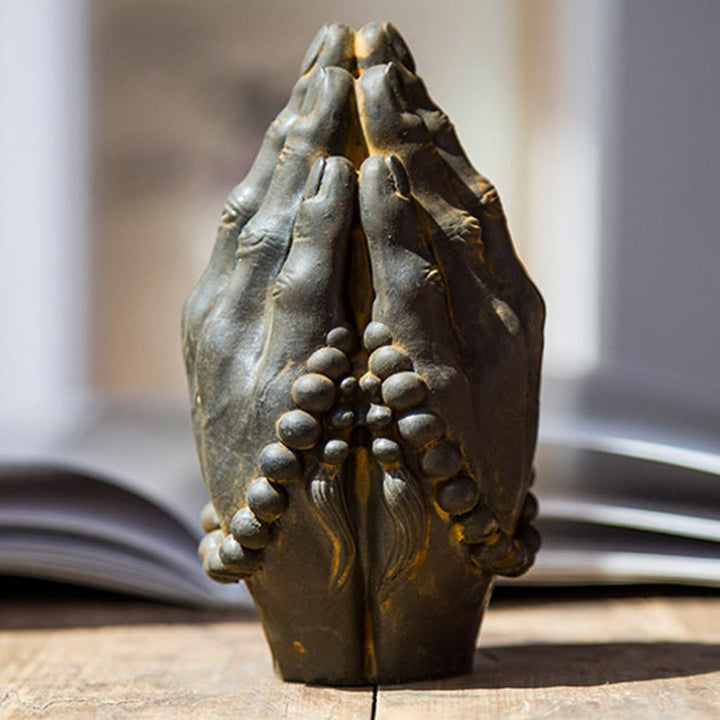 Buddha Stones手作り仏手 ナマステ 鉄粉 錆 鋳造 樹脂 像 装飾 - image 7