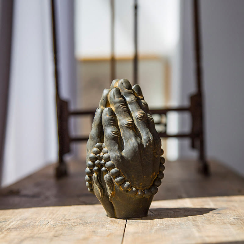 Buddha Stones手作り仏手 ナマステ 鉄粉 錆 鋳造 樹脂 像 装飾 - image 6