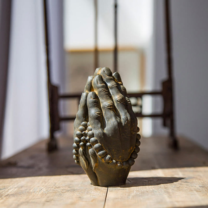 Buddha Stones手作り仏手 ナマステ 鉄粉 錆 鋳造 樹脂 像 装飾 - image 6