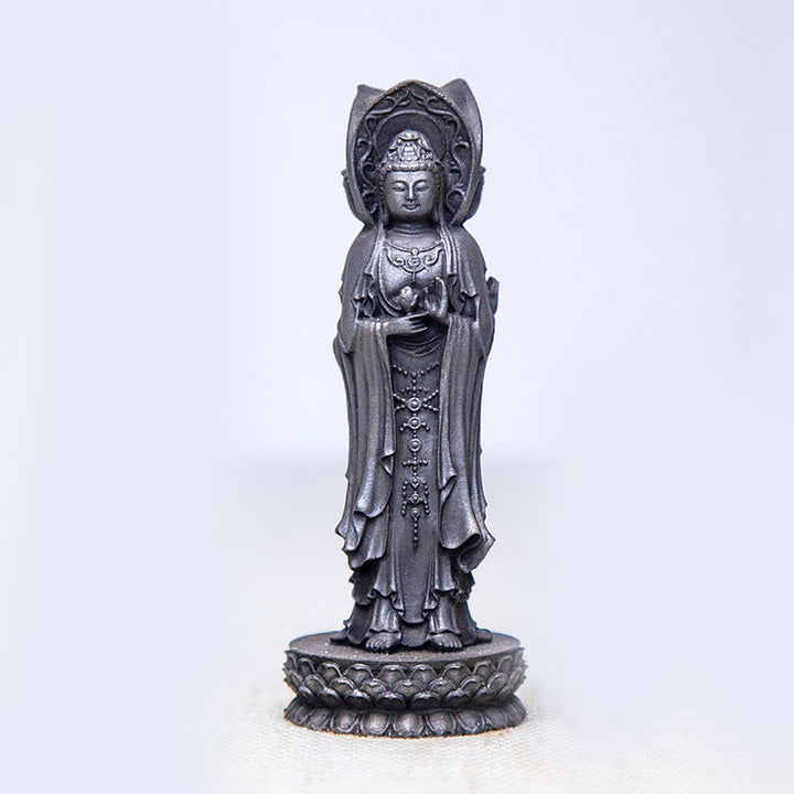 Buddha Stones三面観音 観音菩薩 鉄粉錆鋳造樹脂像 富の机上装飾 - 研磨バージョン 16.5*5.6*5.6cm - image 13