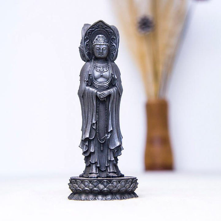 Buddha Stones三面観音 観音菩薩 鉄粉錆鋳造樹脂像 富の机上装飾 - image 14