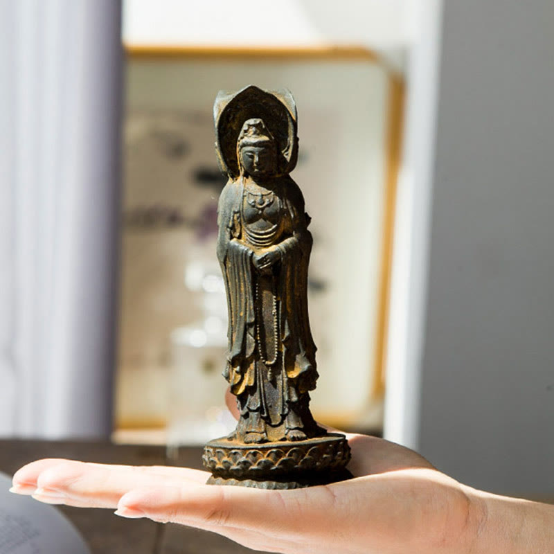 Buddha Stones三面観音 観音菩薩 鉄粉錆鋳造樹脂像 富の机上装飾 - image 3