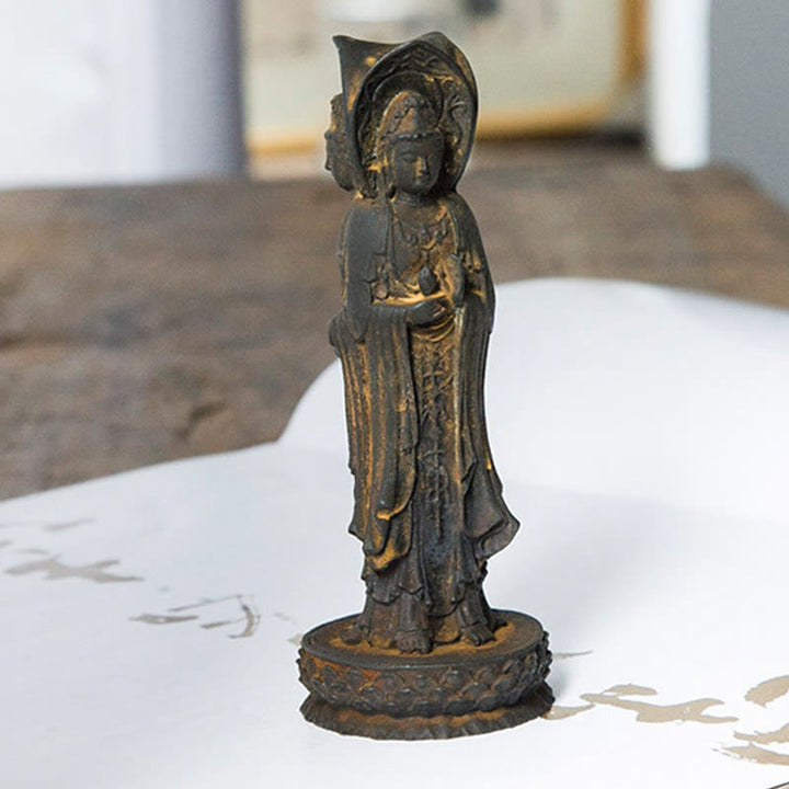 Buddha Stones三面観音 観音菩薩 鉄粉錆鋳造樹脂像 富の机上装飾 - image 7