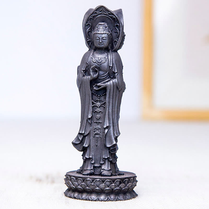 Buddha Stones三面観音 観音菩薩 鉄粉錆鋳造樹脂像 富の机上装飾 - image 17
