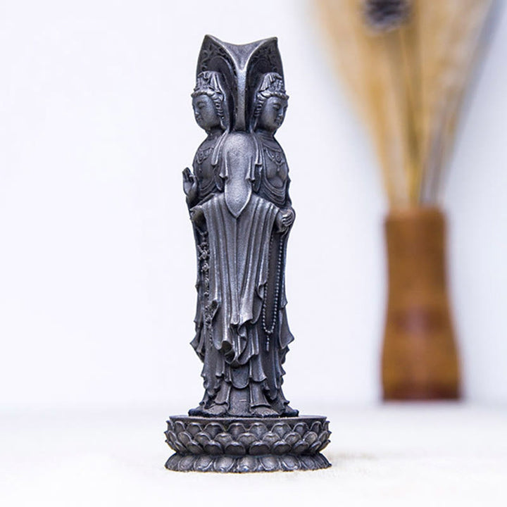 Buddha Stones三面観音 観音菩薩 鉄粉錆鋳造樹脂像 富の机上装飾 - image 15
