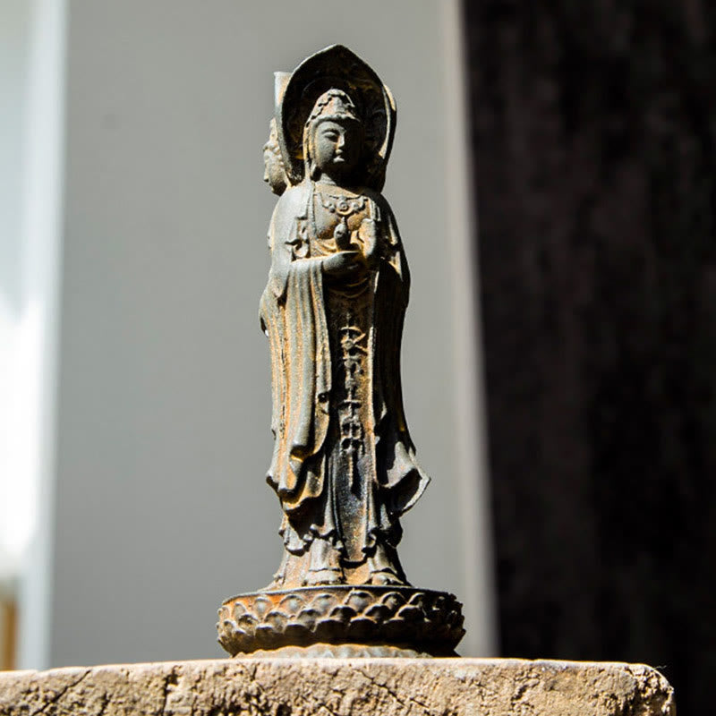 Buddha Stones三面観音 観音菩薩 鉄粉錆鋳造樹脂像 富の机上装飾 - image 4