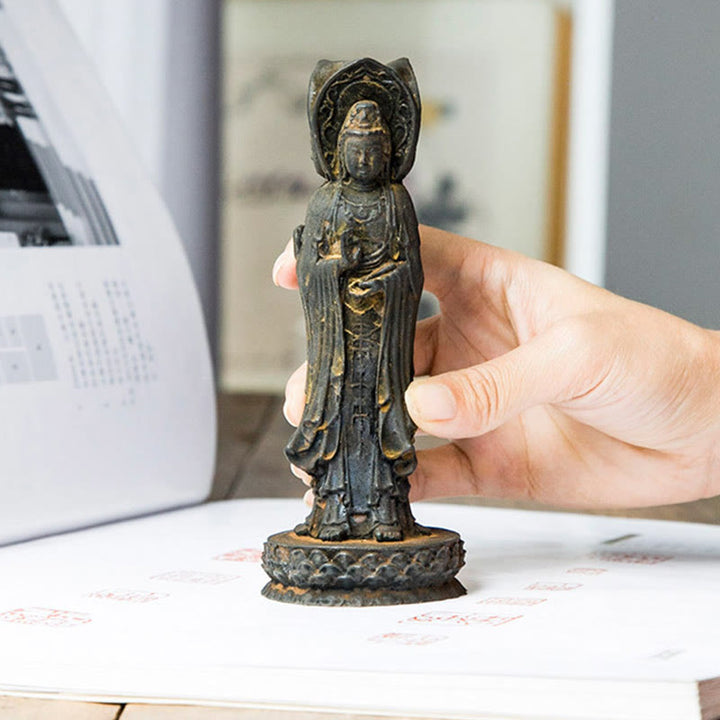 Buddha Stones三面観音 観音菩薩 鉄粉錆鋳造樹脂像 富の机上装飾 - image 6