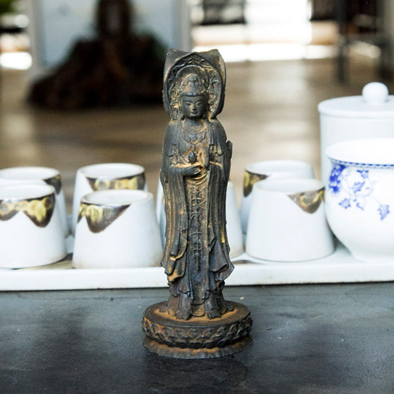 Buddha Stones三面観音 観音菩薩 鉄粉錆鋳造樹脂像 富の机上装飾 - image 10