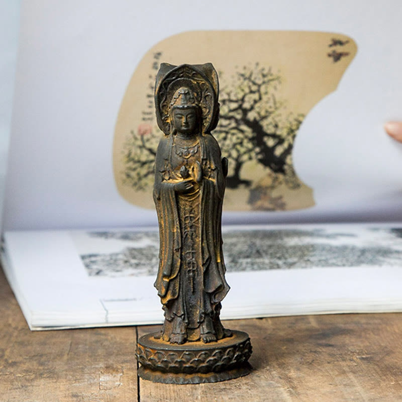 Buddha Stones三面観音 観音菩薩 鉄粉錆鋳造樹脂像 富の机上装飾 - image 8