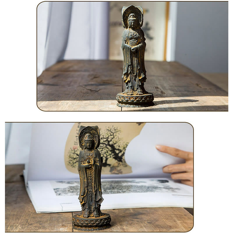 Buddha Stones三面観音 観音菩薩 鉄粉錆鋳造樹脂像 富の机上装飾 - image 11