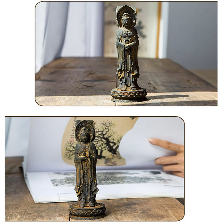 Buddha Stones三面観音 観音菩薩 鉄粉錆鋳造樹脂像 富の机上装飾 - image 11