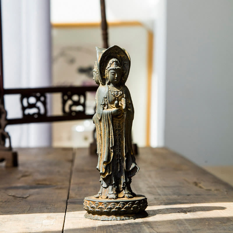 Buddha Stones三面観音 観音菩薩 鉄粉錆鋳造樹脂像 富の机上装飾 - image 2