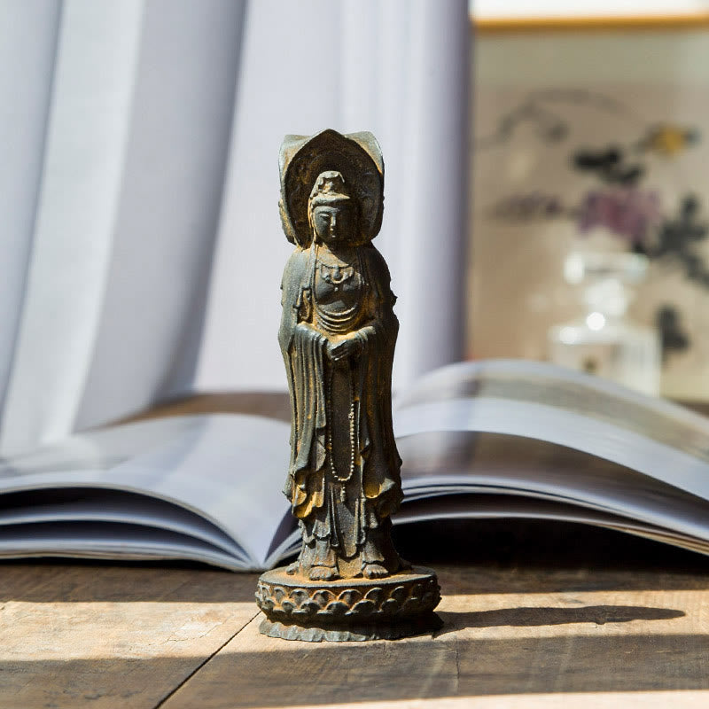 Buddha Stones三面観音 観音菩薩 鉄粉錆鋳造樹脂像 富の机上装飾 - image 9