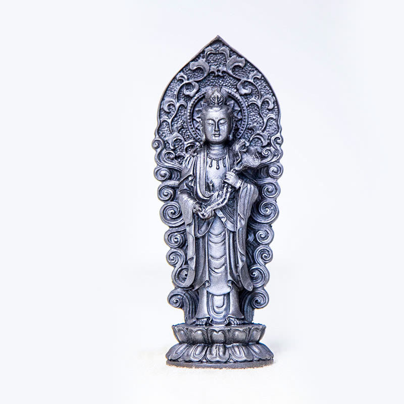 Buddha Stones手作り阿弥陀観音観音菩薩 Mahastamaprapta 鉄粉錆キャスト樹脂像装飾 - 仏如意ハンドル - 研磨バージョン 18*7*4.7cm - image 22