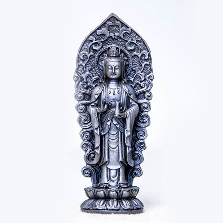 Buddha Stones手作り阿弥陀観音観音菩薩 Mahastamaprapta 鉄粉錆キャスト樹脂像装飾 - 仏花瓶 - 研磨バージョン 18*7*4.7cm - image 30