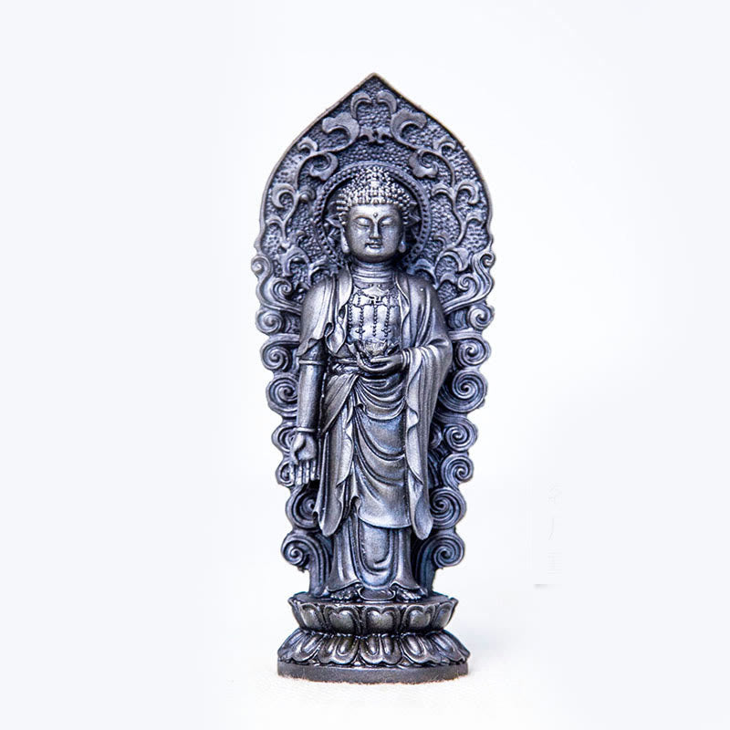 Buddha Stones手作り阿弥陀観音観音菩薩 Mahastamaprapta 鉄粉錆キャスト樹脂像装飾 - 仏蓮 - 研磨バージョン 18*7*4.7cm - image 27