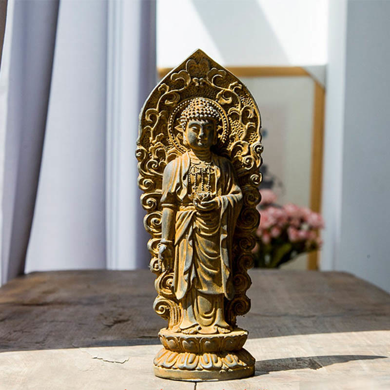 Buddha Stones手作り阿弥陀観音観音菩薩 Mahastamaprapta 鉄粉錆キャスト樹脂像装飾 - 仏蓮 - 錆バージョン 18×7cm - image 8
