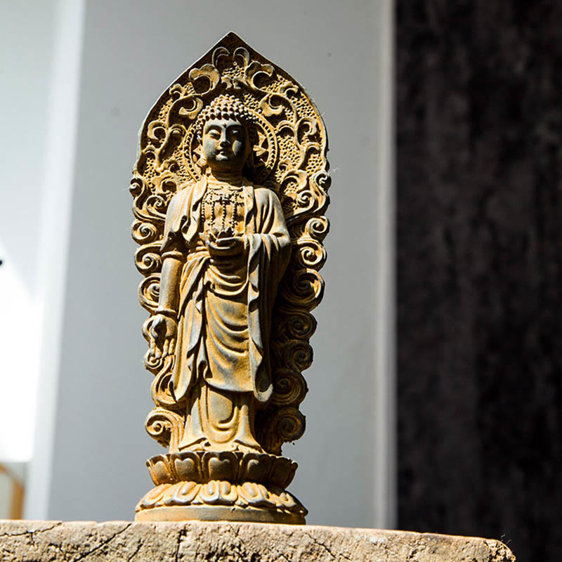 Buddha Stones手作り阿弥陀観音観音菩薩 Mahastamaprapta 鉄粉錆キャスト樹脂像装飾 - image 9