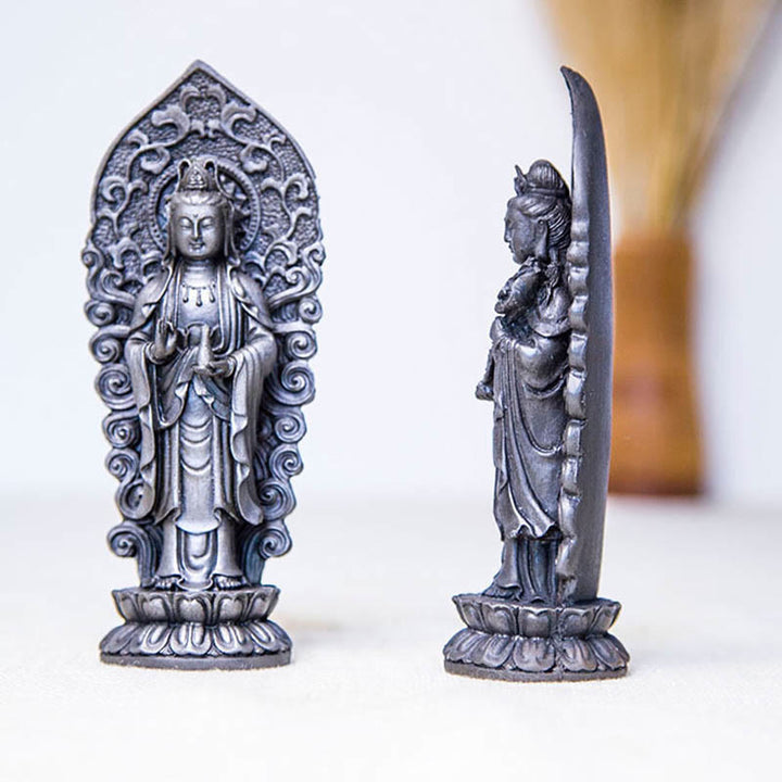 Buddha Stones手作り阿弥陀観音観音菩薩 Mahastamaprapta 鉄粉錆キャスト樹脂像装飾 - image 36