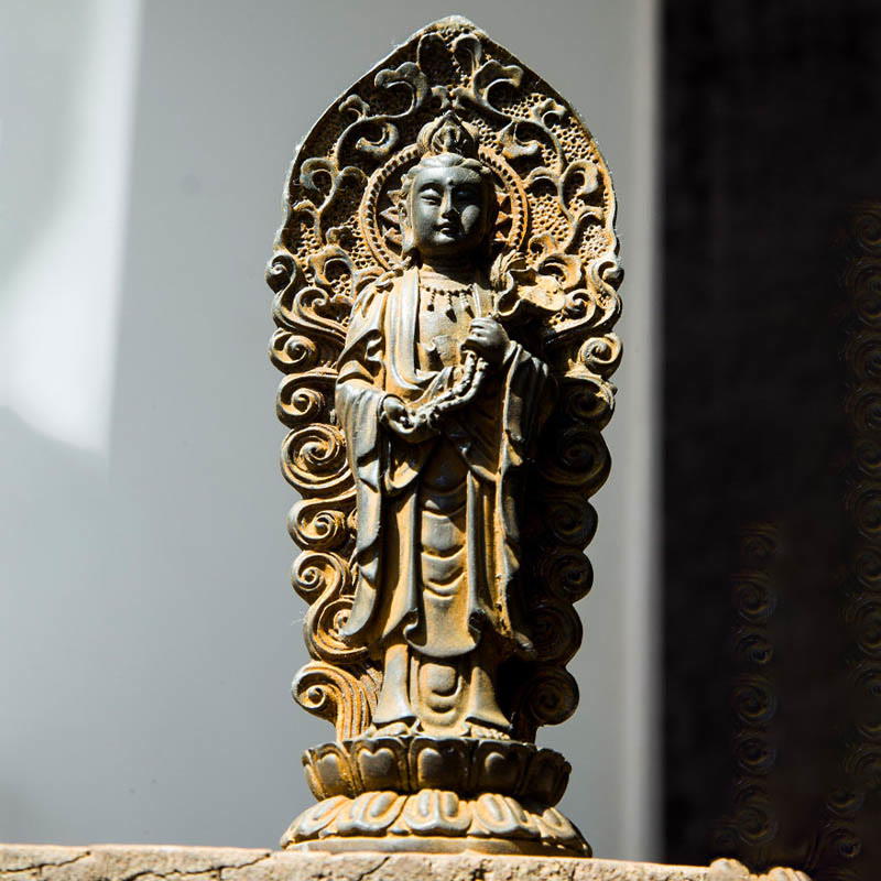 Buddha Stones手作り阿弥陀観音観音菩薩 Mahastamaprapta 鉄粉錆キャスト樹脂像装飾 - image 4