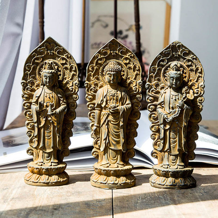 Buddha Stones手作り阿弥陀観音観音菩薩 Mahastamaprapta 鉄粉錆キャスト樹脂像装飾 - image 1