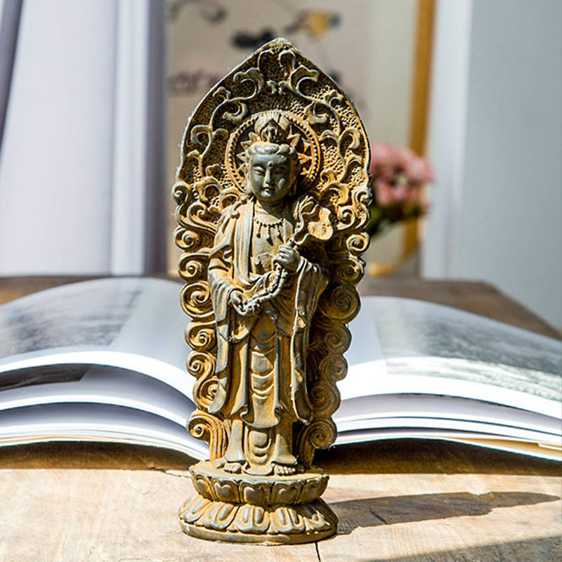 Buddha Stones手作り阿弥陀観音観音菩薩 Mahastamaprapta 鉄粉錆キャスト樹脂像装飾 - image 2