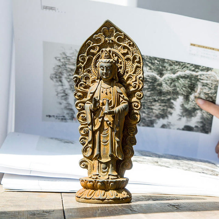Buddha Stones手作り阿弥陀観音観音菩薩 Mahastamaprapta 鉄粉錆キャスト樹脂像装飾 - image 15