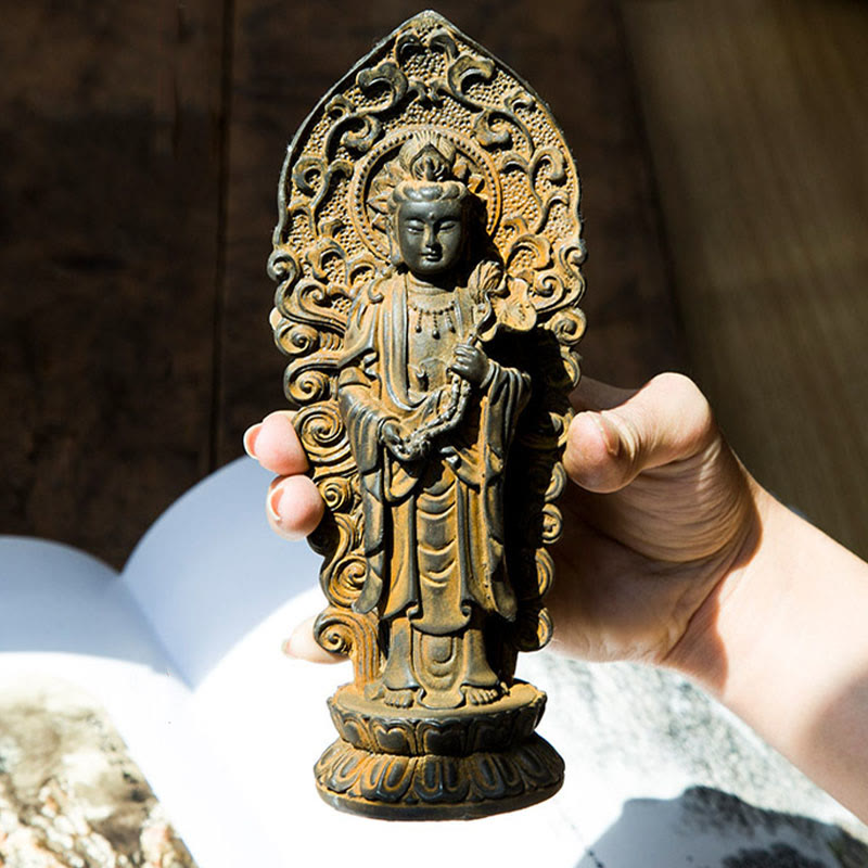 Buddha Stones手作り阿弥陀観音観音菩薩 Mahastamaprapta 鉄粉錆キャスト樹脂像装飾 - image 3