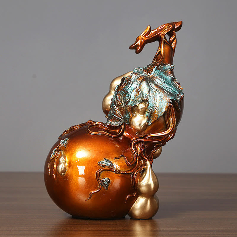 Buddha Stones金色のひょうたん 真鍮銅像 家庭用デスク装飾 - image 5