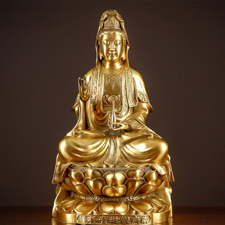 Buddha Stones観音菩薩 富の真鍮銅像 家庭用デスク装飾 - image 0