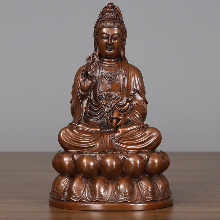 Buddha Stones観音菩薩 蓮華 富 銅像 家庭用 デスク装飾