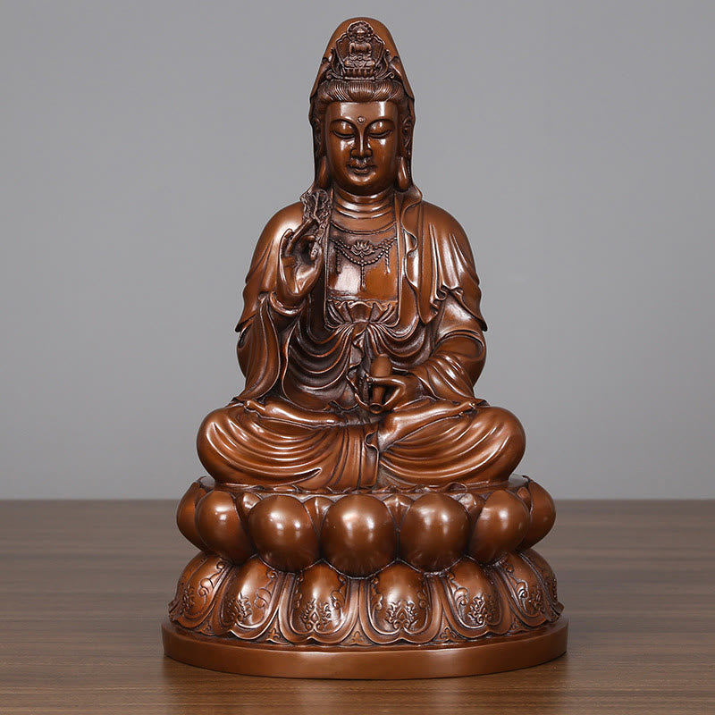 Buddha Stones観音菩薩 蓮華 富 銅像 家庭用 デスク装飾
