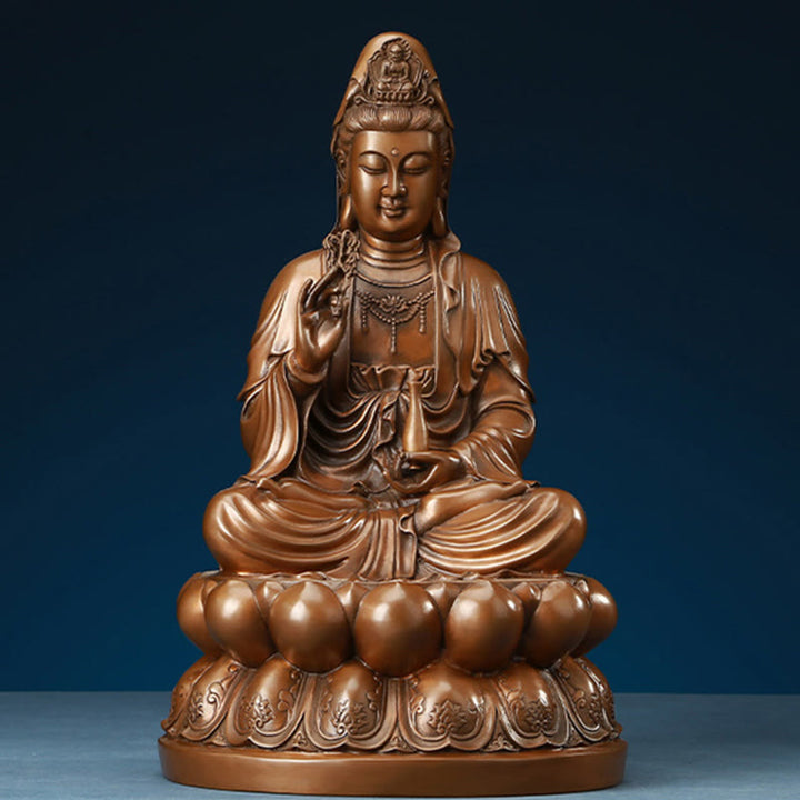 Buddha Stones観音菩薩 蓮華 富 銅像 家庭用 デスク装飾
