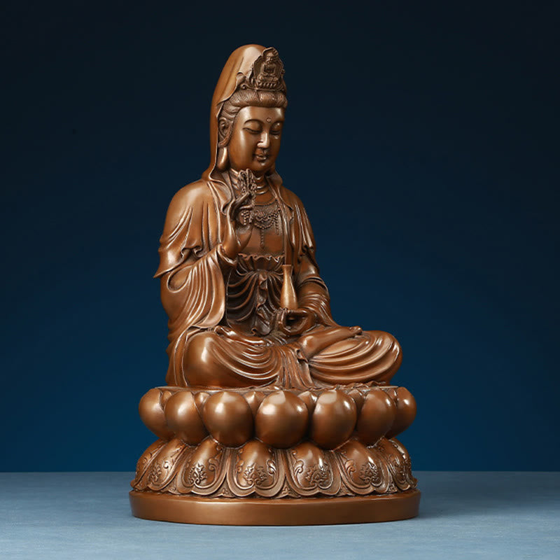 Buddha Stones観音菩薩 蓮華 富 銅像 家庭用 デスク装飾