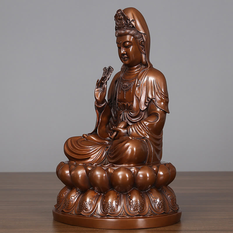 Buddha Stones観音菩薩 蓮華 富 銅像 家庭用 デスク装飾