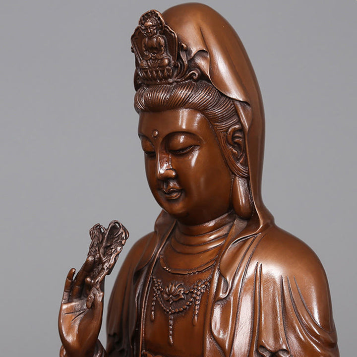 Buddha Stones観音菩薩 蓮華 富 銅像 家庭用 デスク装飾