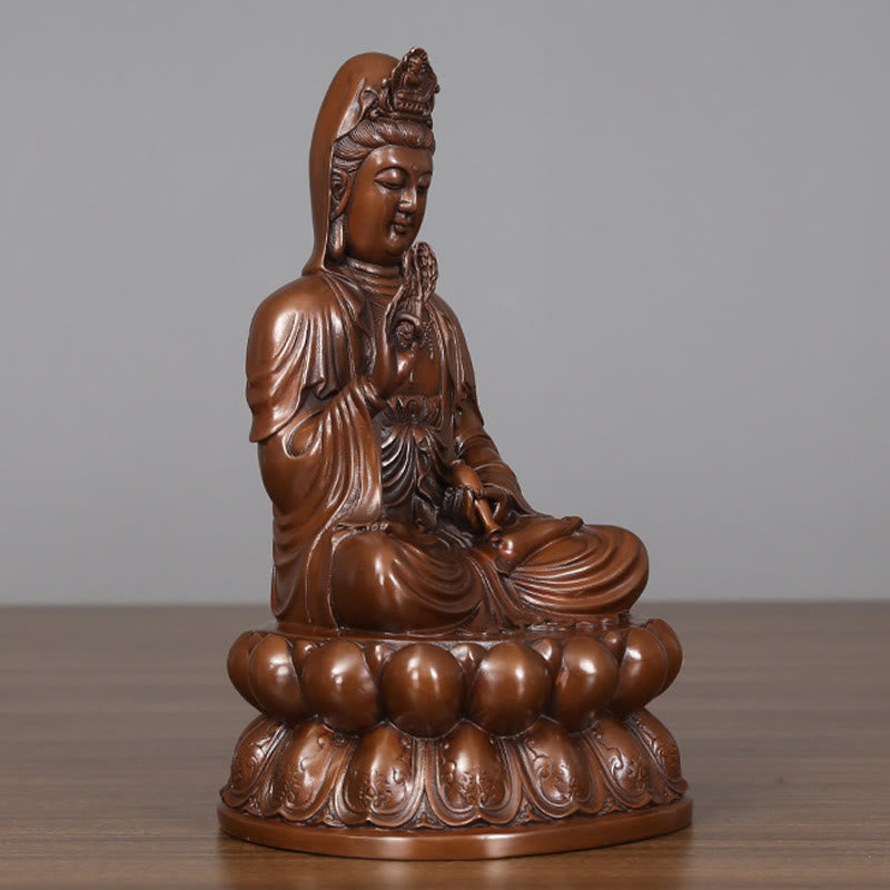 Buddha Stones観音菩薩 蓮華 富 銅像 家庭用 デスク装飾