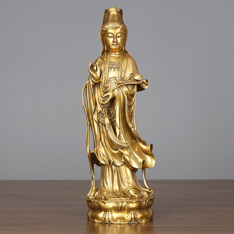Buddha Stones黄金立像 観音菩薩 富 真鍮 銅像 自宅 机 装飾 - 観音菩薩 14×44.5cm - image 0