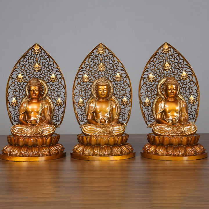 Buddha Stones釈迦牟尼 阿弥陀仏 薬師如来 置物 静寂の銅像 家へのお供え装飾