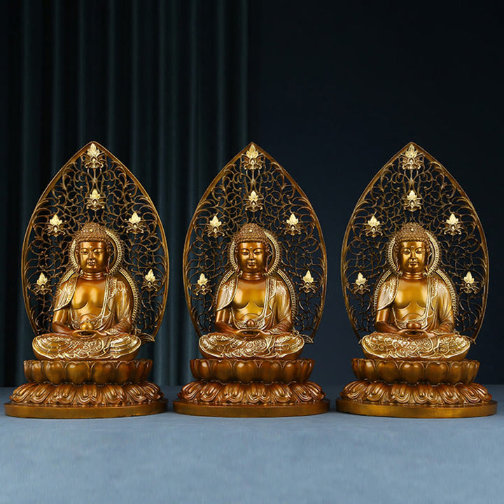 Buddha Stones釈迦牟尼 阿弥陀仏 薬師如来 置物 静寂の銅像 家へのお供え装飾